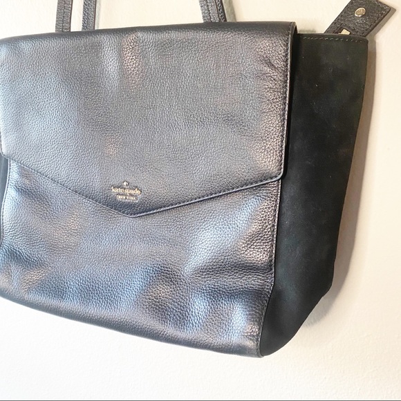 KATE SPADE Black Leather Suede Tote Purse - Picture 4 of 14